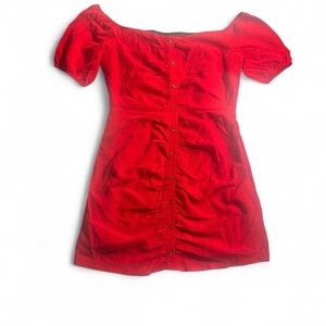 🌹 Walter Baker Red Ruched Button-Front Mini Dress – Size 12